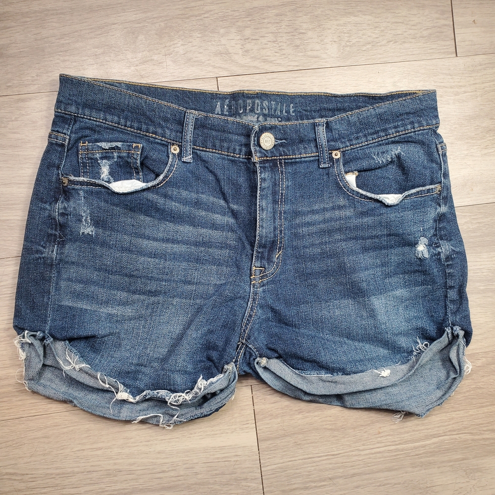Aeropostale dark wash denim shorts rolled cuff Womans Sz 10 EUC
